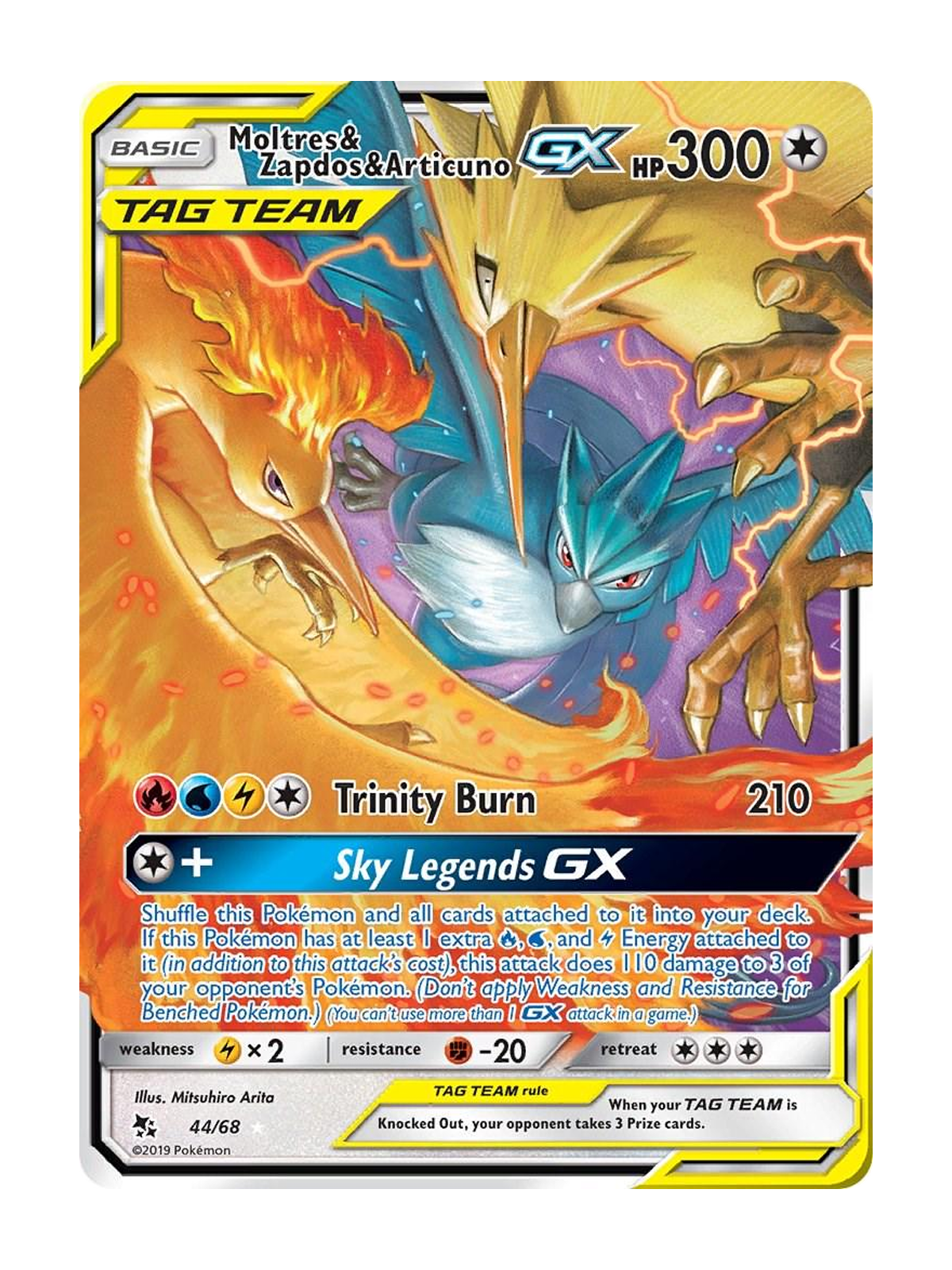 Moltres & Zapdos & Articuno GX 44/68 — Hidden Fates (HIF) | English | Raw | Rare Holo GX