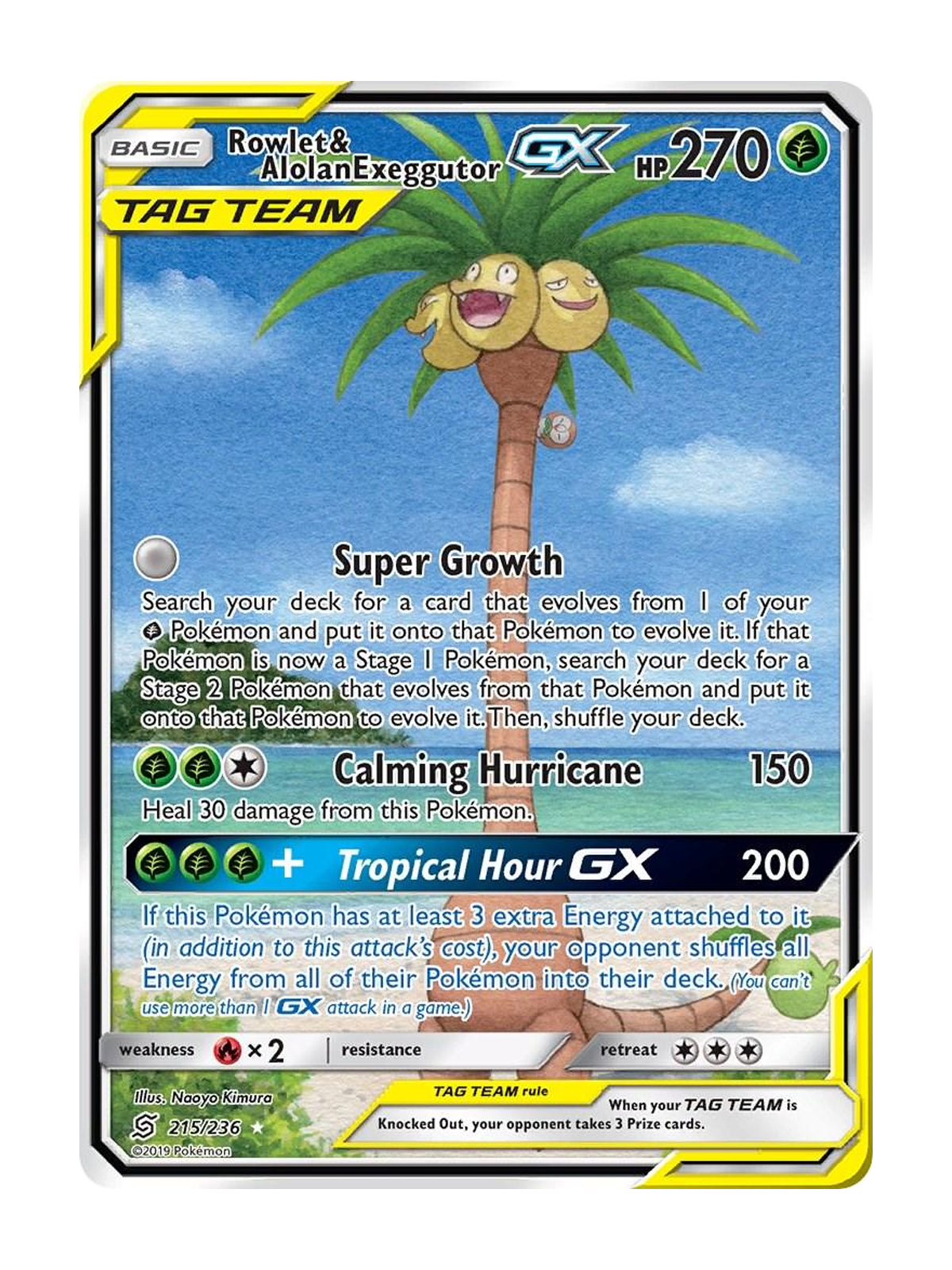 Rowlet & Alolan Exeggutor GX 215/236 — Unified Minds (UNM) | English | Raw | Rare Ultra