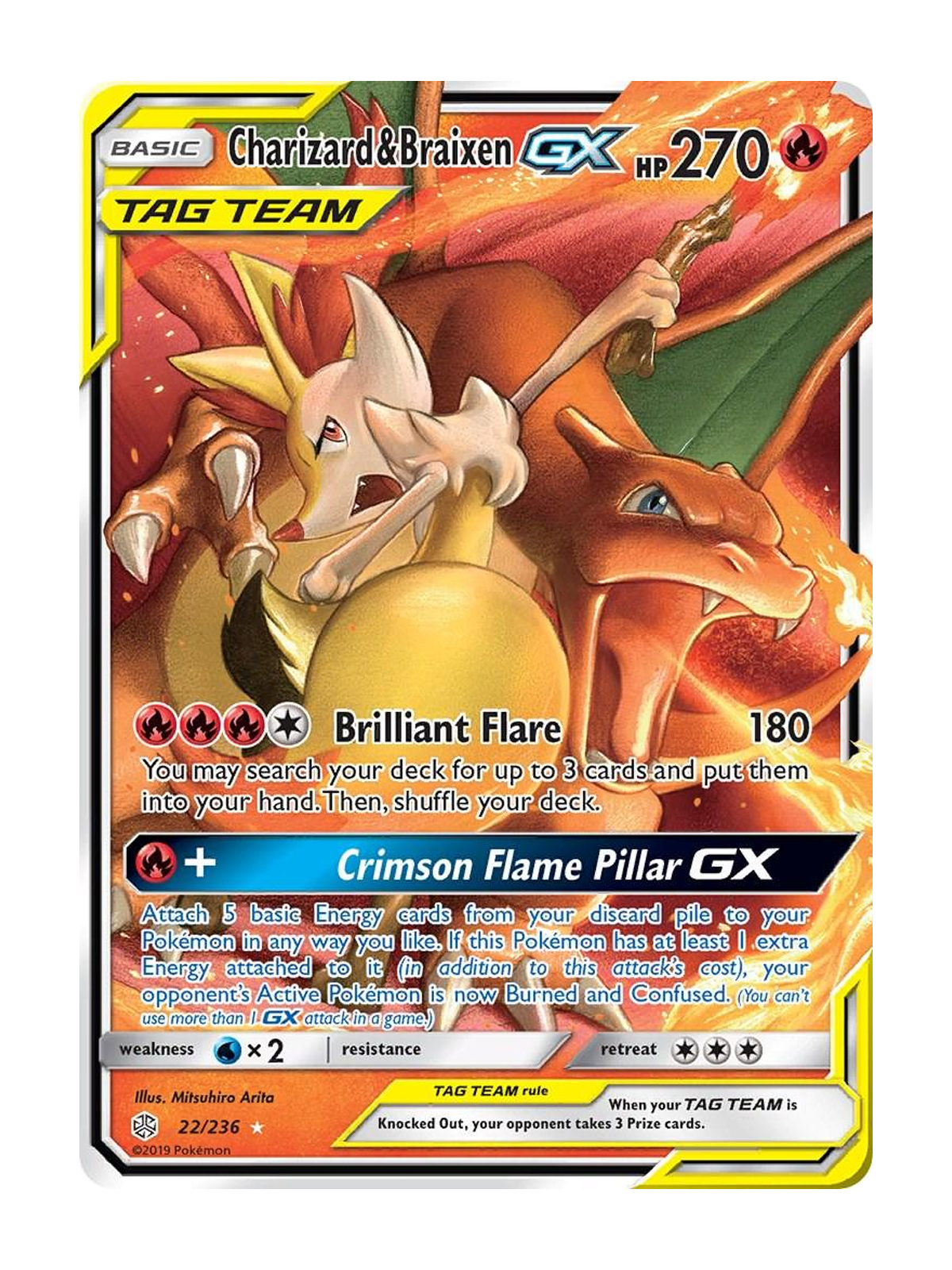 Charizard & Braixen GX 22/236 — Cosmic Eclipse (CEC) | English | Raw | Rare Holo GX