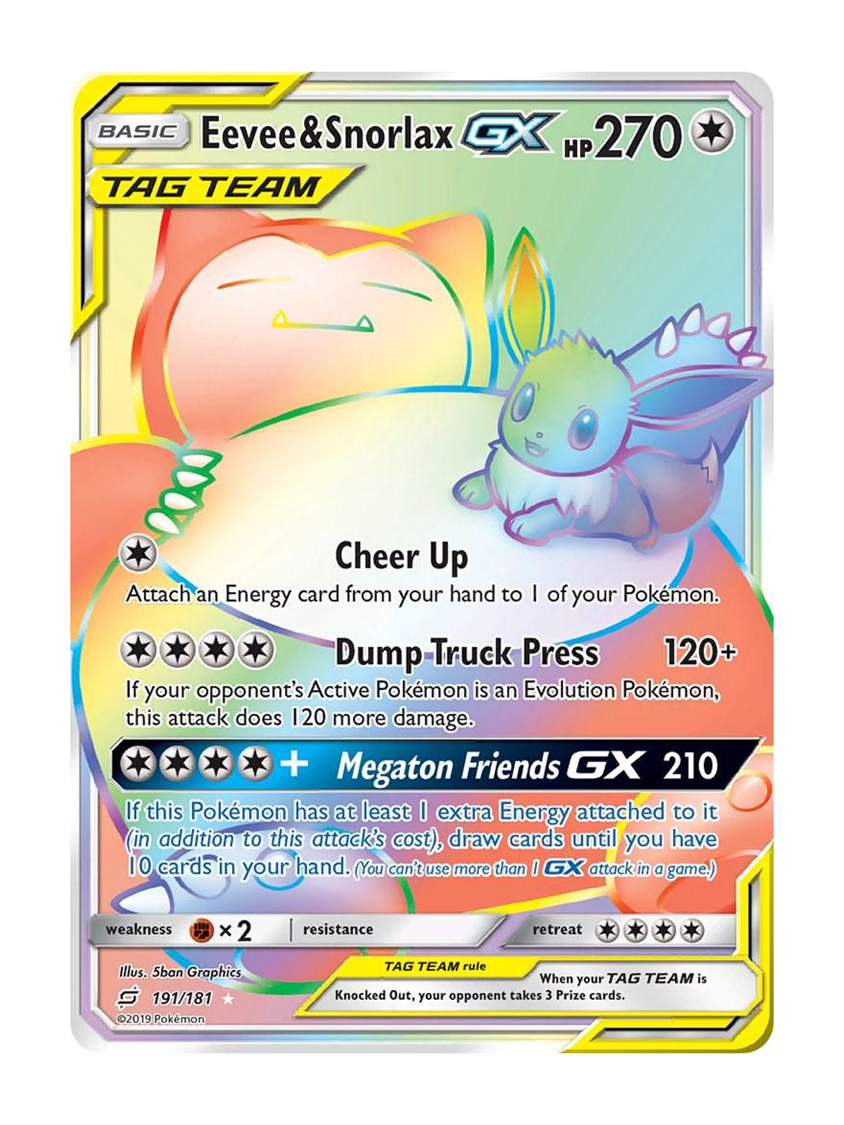 Eevee & Snorlax GX 191/181 — Team Up (TEU) | English | Raw | Rare Rainbow