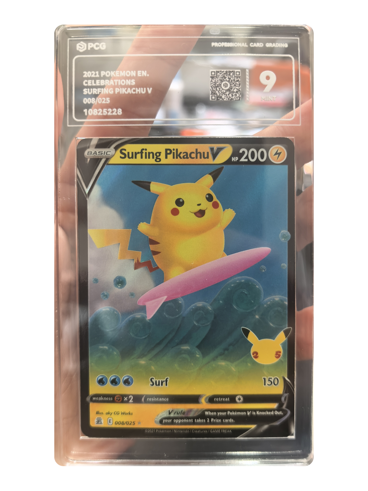Surfing Pikachu V 008 — Celebrations (CEL) | PCG 9 | English | Rare Holo V