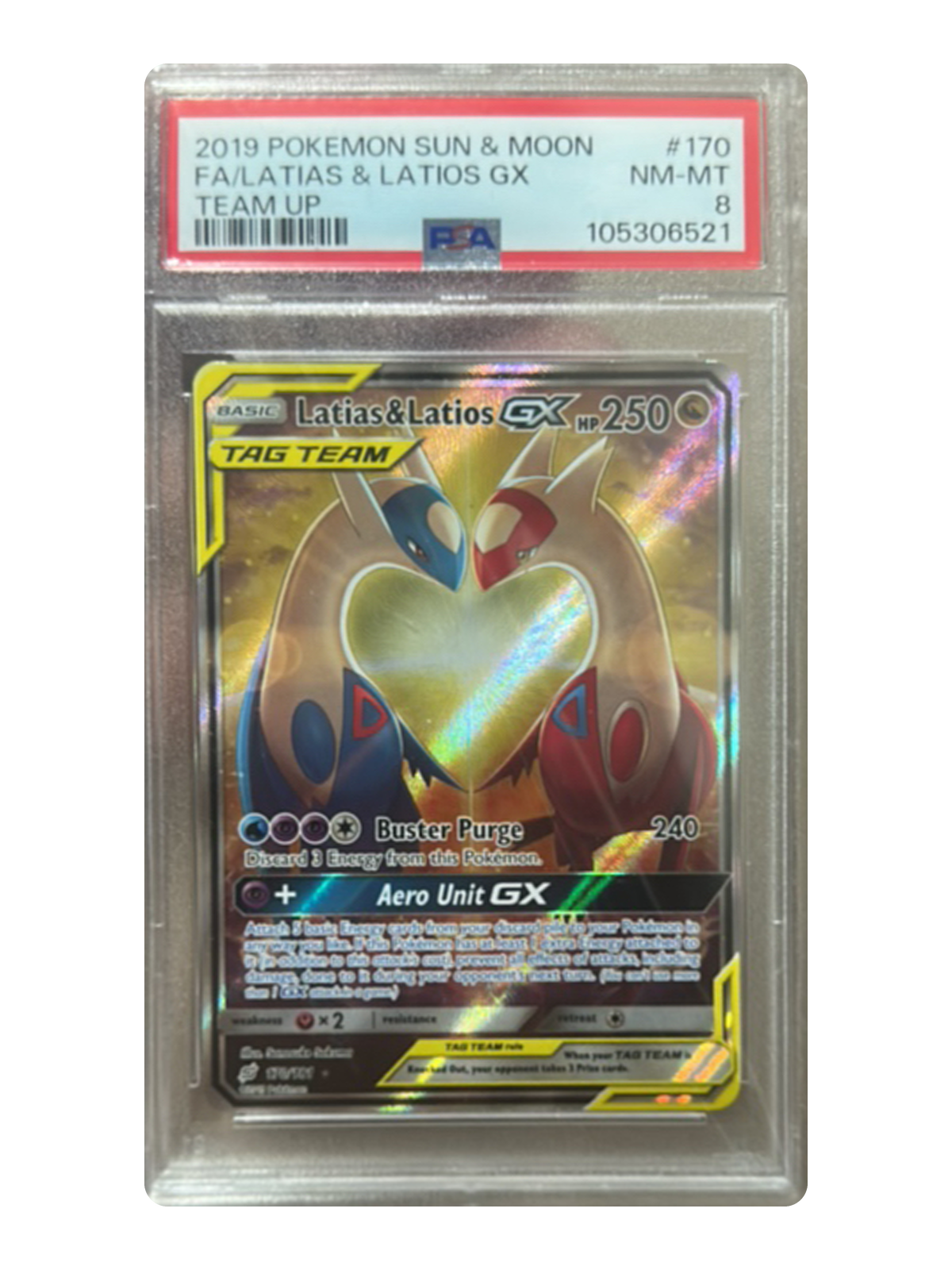 Latias & Latios GX 170/181 — Team Up (TEU) | PSA 8 | English | Rare Ultra