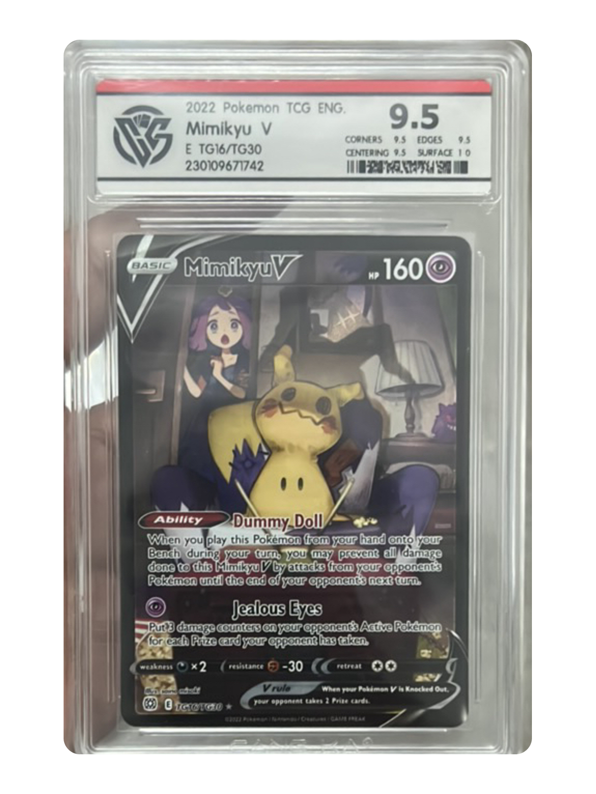 Mimikyu V #TG16 TG16/TG30 — Brilliant Stars (BRS) | Zangka 9.5 | English | Rare Holo V